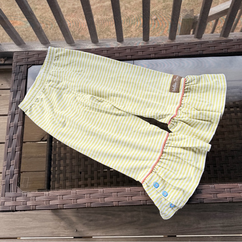 Matilda Jane Yellow/Green and White Striped Ruffle Detail Pants Size 6